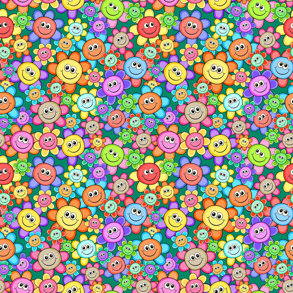 Happy Cartoon Flowers Vinyl Pattern