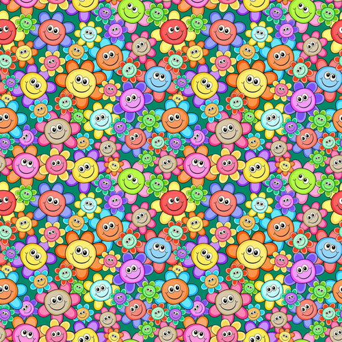Happy Cartoon Flowers Vinyl Pattern