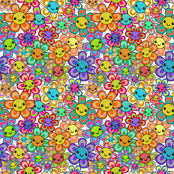 Happy Cartoon Flowers Vinyl Pattern