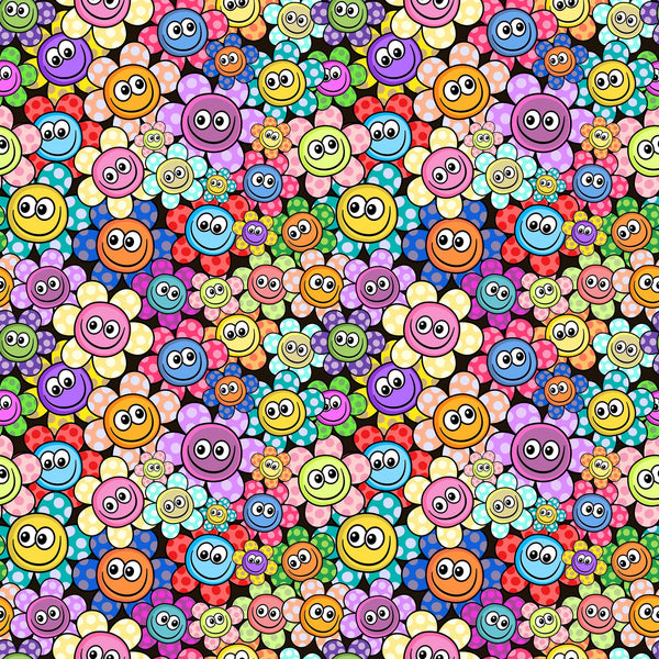Happy Cartoon Flowers Vinyl Pattern