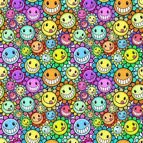 Happy Cartoon Flowers Vinyl Pattern