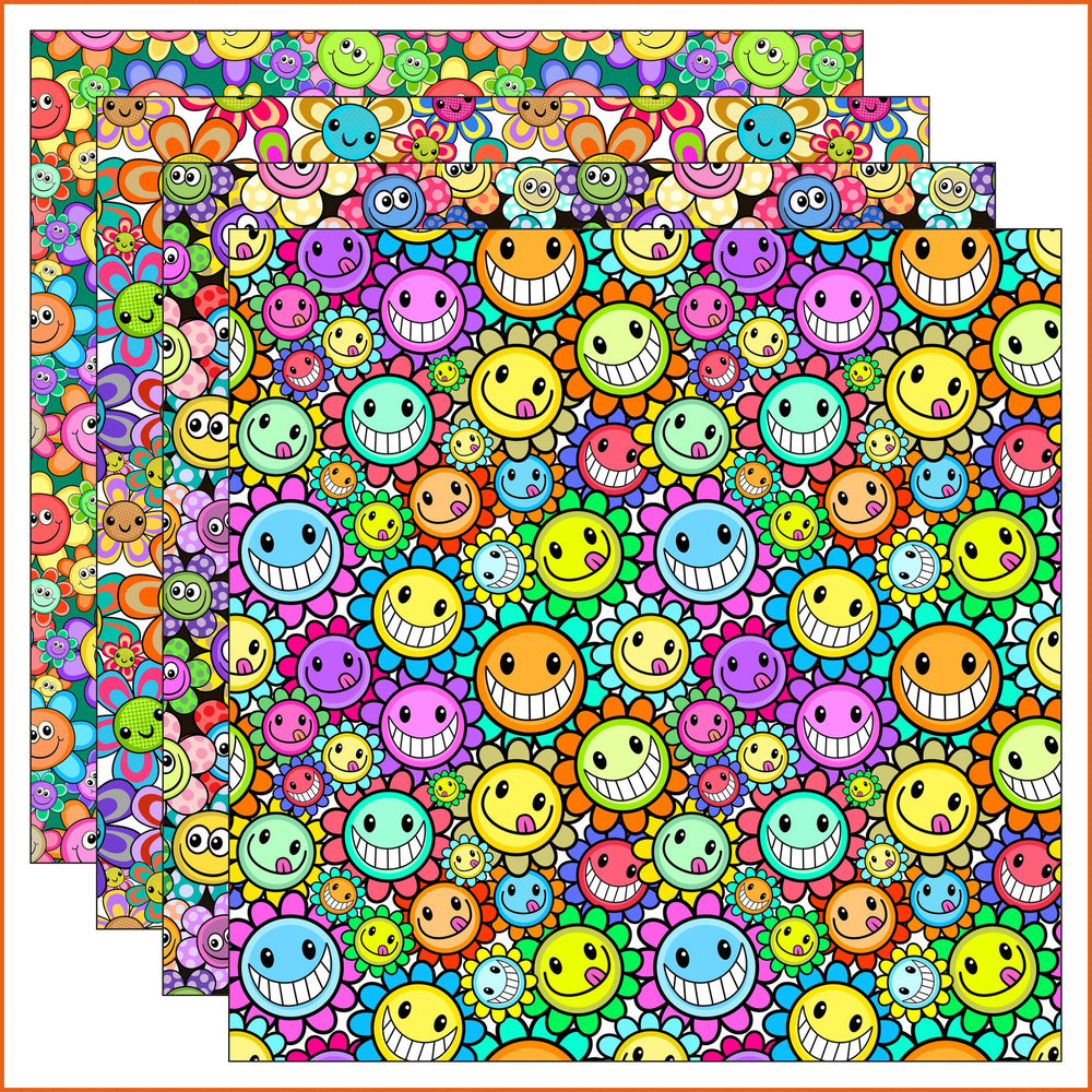 Happy Cartoon Flowers Vinyl Pattern