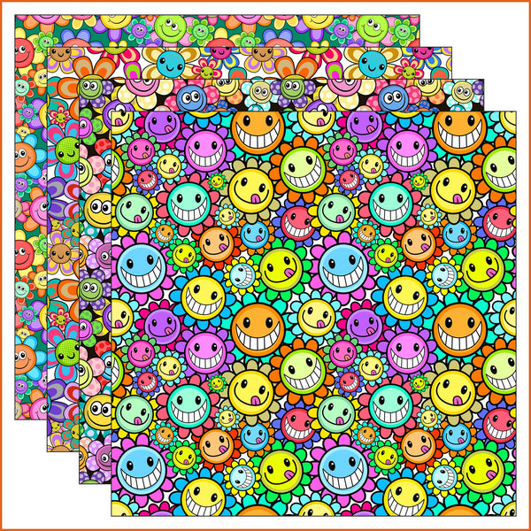 Happy Cartoon Flowers Vinyl Pattern