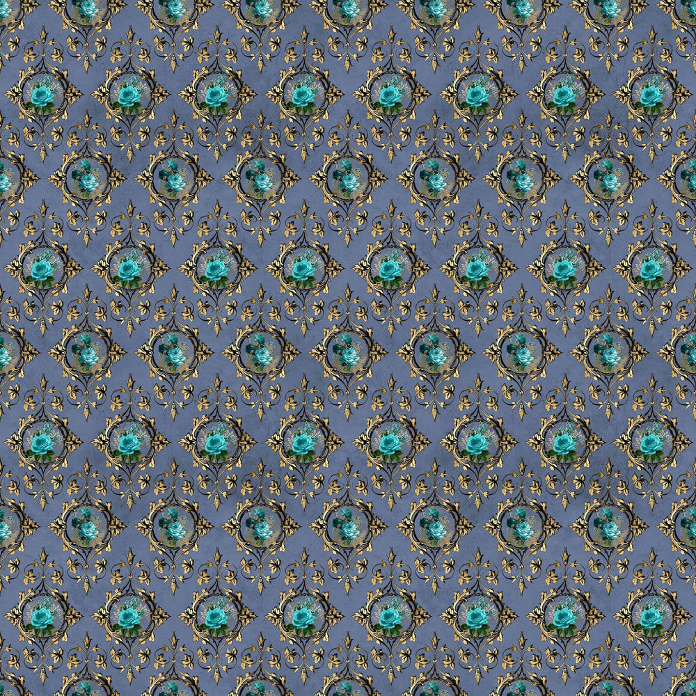 Baroque Teal Floral Vinyl Pattern