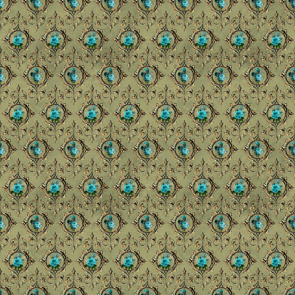 Baroque Teal Floral Vinyl Pattern