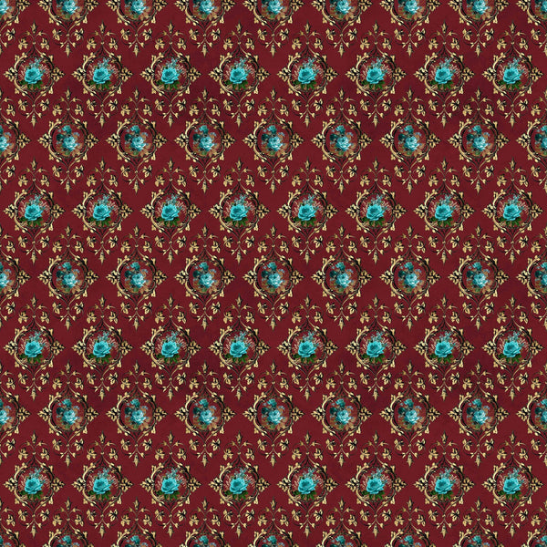 Baroque Teal Floral Vinyl Pattern