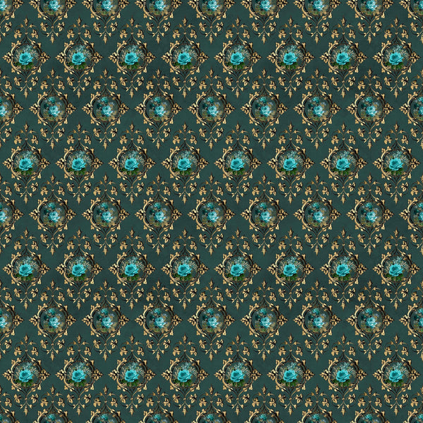 Baroque Teal Floral Vinyl Pattern