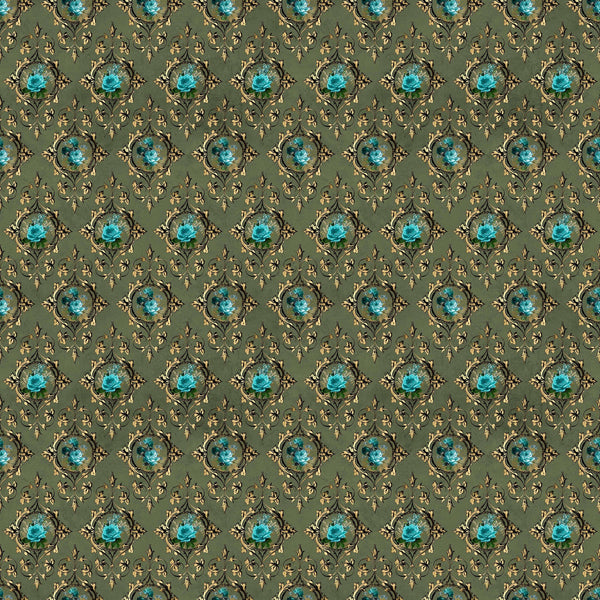 Baroque Teal Floral Vinyl Pattern