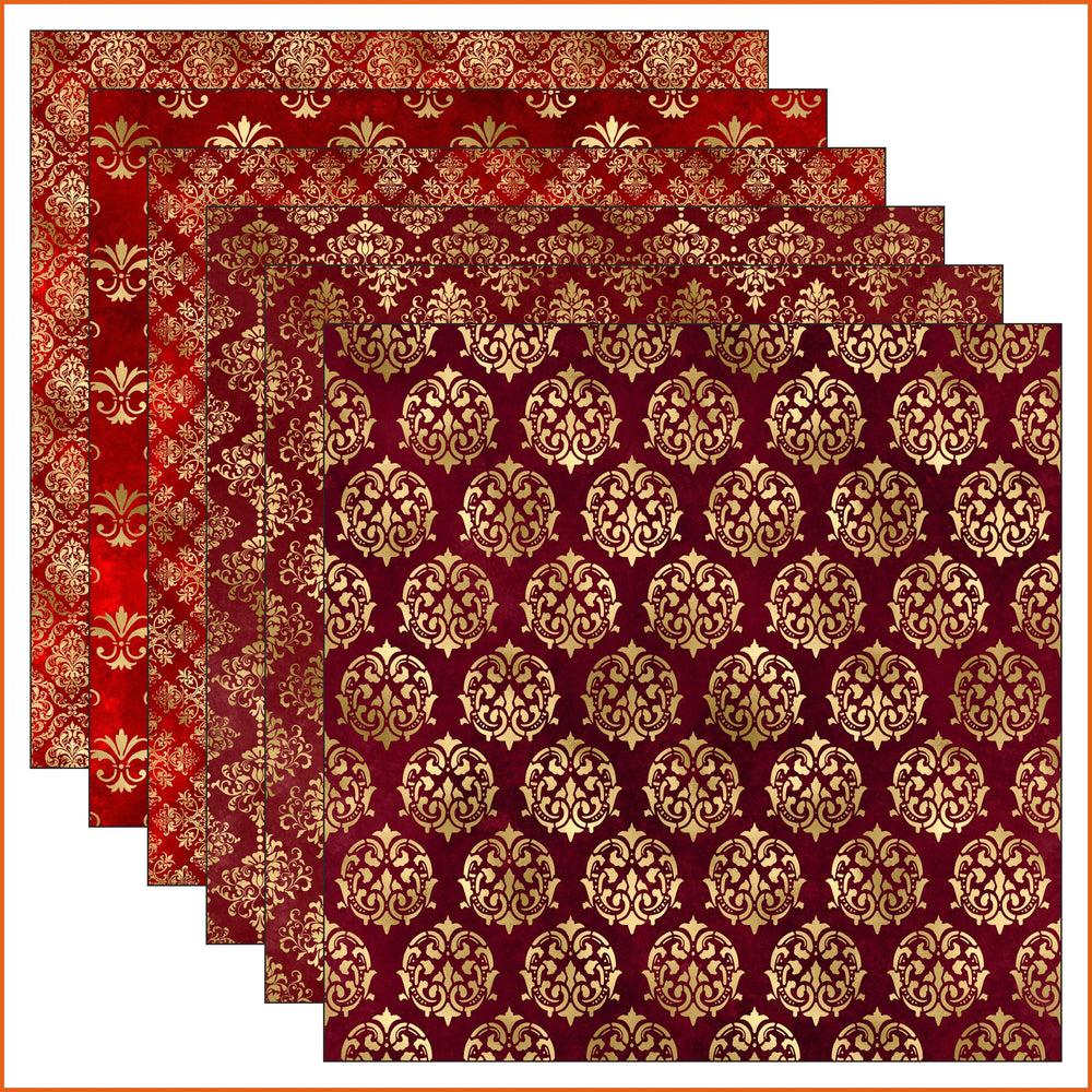 Red & Gold Damask Vinyl Pattern