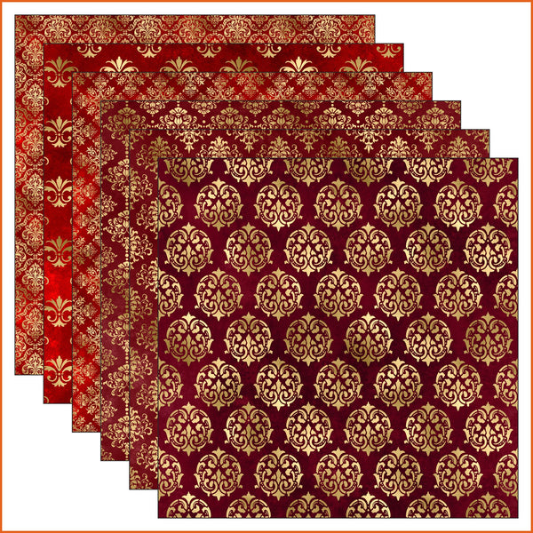 Red & Gold Damask Vinyl Pattern